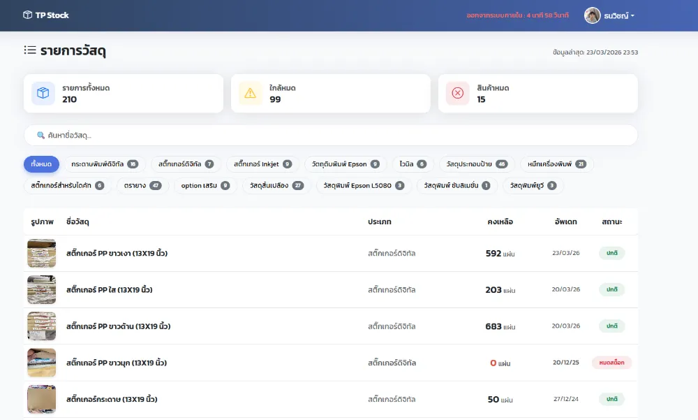 ระบบบริการจัดการสต๊อกสินค้าและวัสดุ